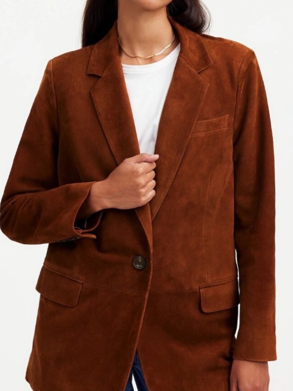 Madewell The Kline Suede Blazer Jacket in Soft Mahogany, Size 2 - Picture 2 of 9